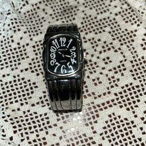 Women’s Bangle Wrist Quartz Stainless Steel Watch Black Face